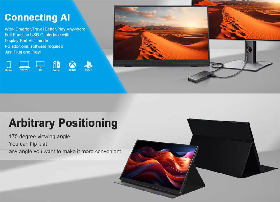 Factory price 15.6 Inch 1080p Mini HD Portable Monitor with Desktop Stand for Laptop Computer